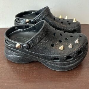 Crocs bae glitter studded goth platform black shoes women size 8